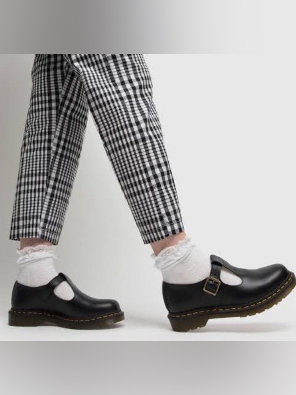BNIB Dr. Martens Kids Black Leather Mary Jane with Yellow Stitching